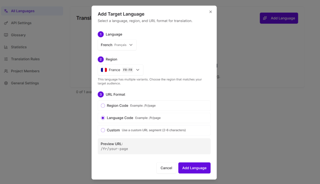 Choose a URL format for language