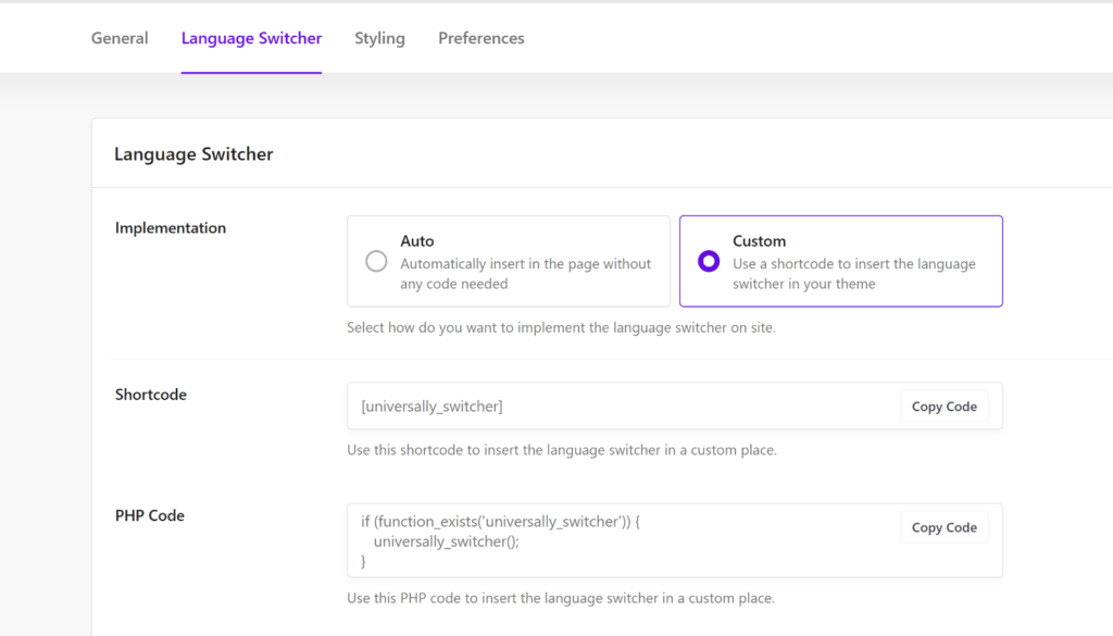 Custom implementation of language switcher