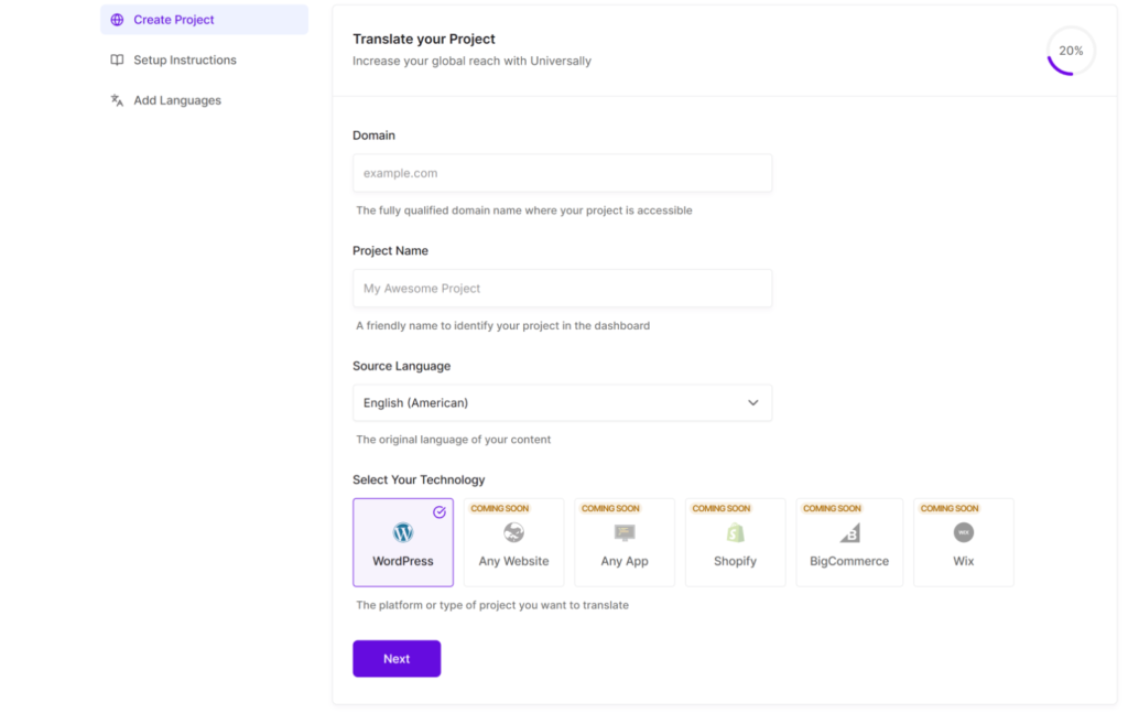 Enter your project details