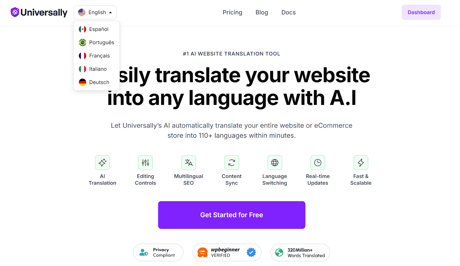 Language switcher on Universally