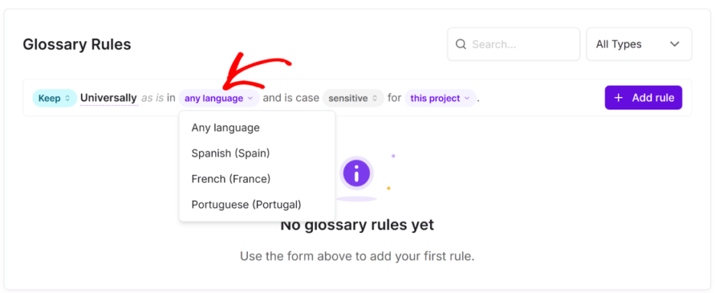 Choisir la langue du glossaire