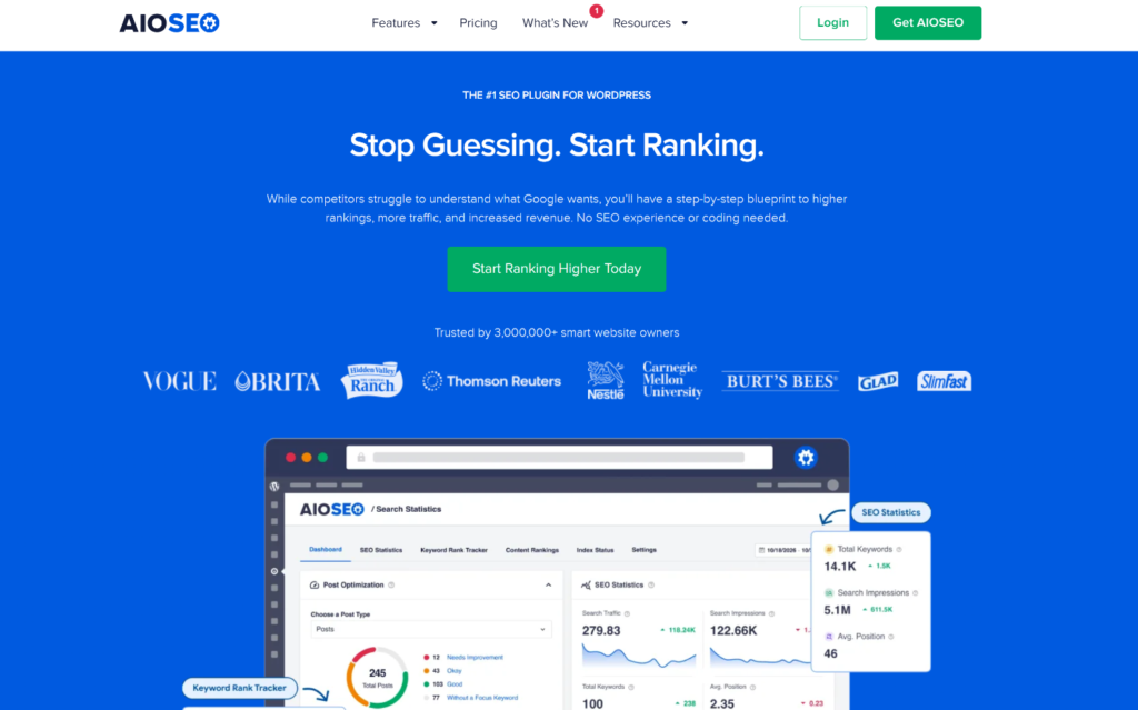 Página de inicio del sitio web de AIOSEO