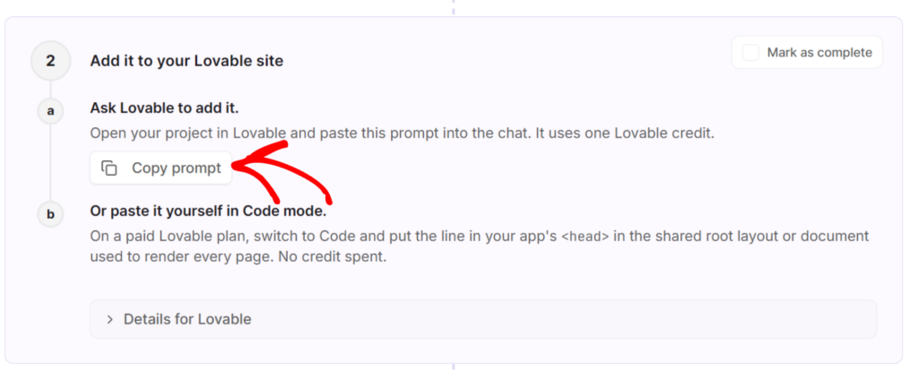 Ask Lovable to add it via prompt - Universally Ask Lovable to add it via prompt