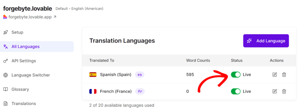 Click live switch for languages - Universally Click live switch for languages
