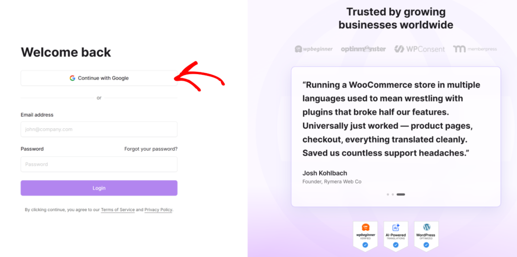 Continue with Google option - Universally Continue with Google option