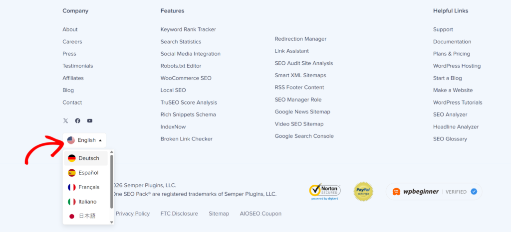 Selector de idioma AIOSEO