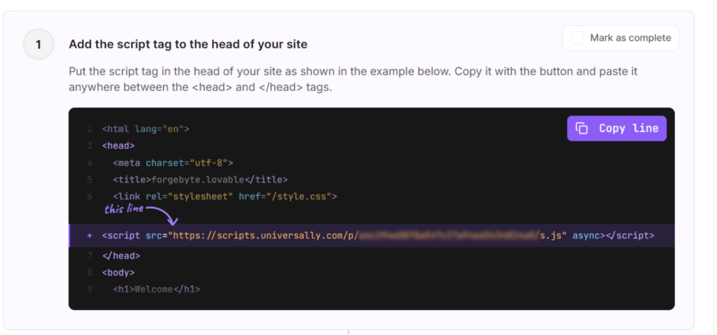 Paste code to Loveable header - Universally Paste code to Loveable header