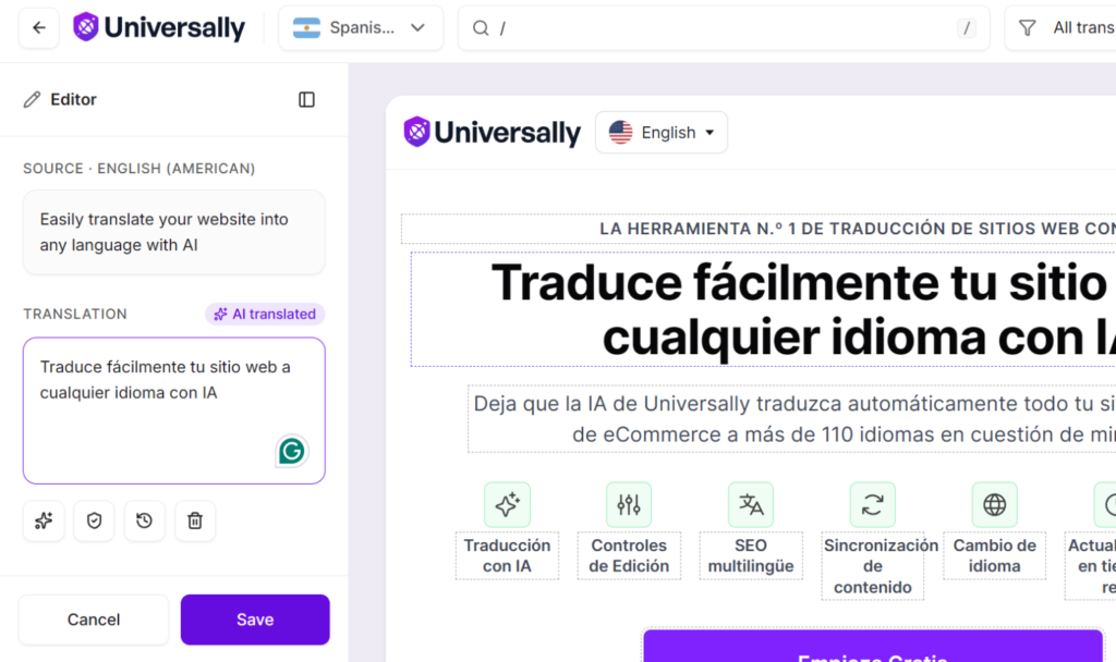 Select translated element to edit - Universally Select translated element to edit