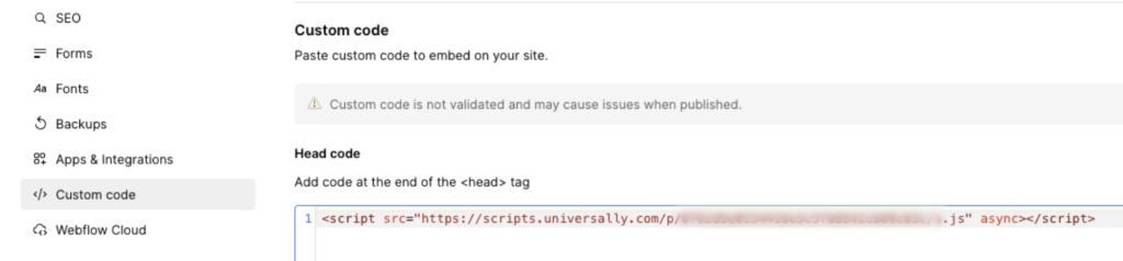 Add script to Webflow custom code - Universally Add script to Webflow custom code
