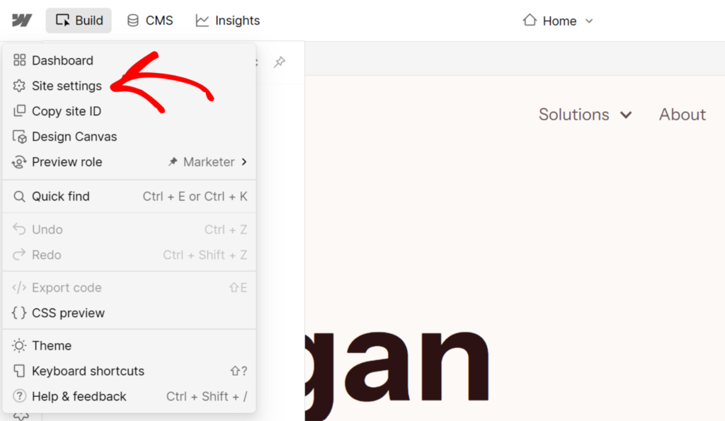 Open site settings in Webflow - Universally Open site settings in Webflow