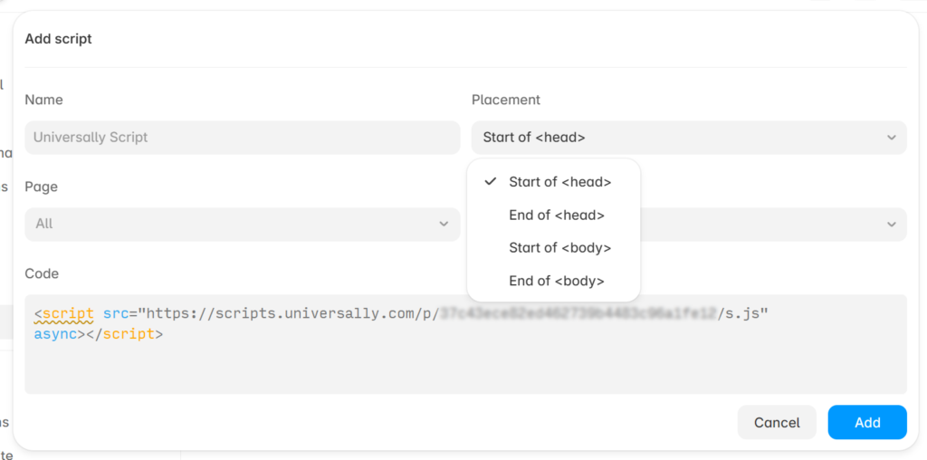 Paste script tag in Framer