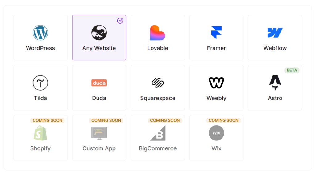 Selecione qualquer site como tecnologia