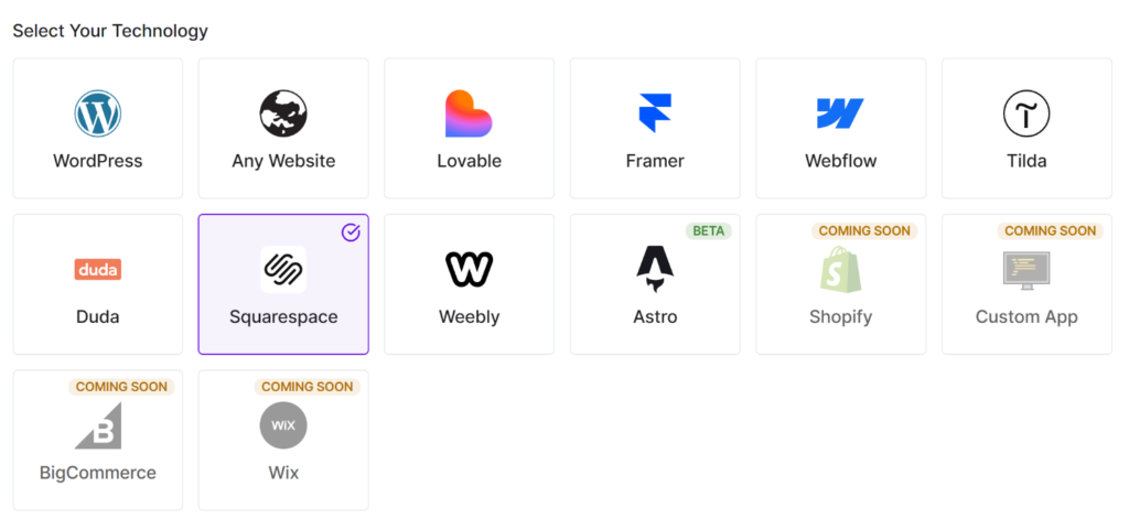 Select Squarespace as technology - Universally Select Squarespace as technology