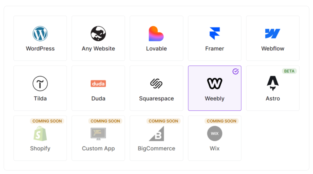 Select Weebly as technology - Universally Select Weebly as technology
